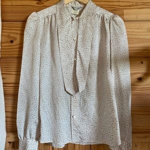 Vintage 80s high mock tie • ivory tan • shimmers grey